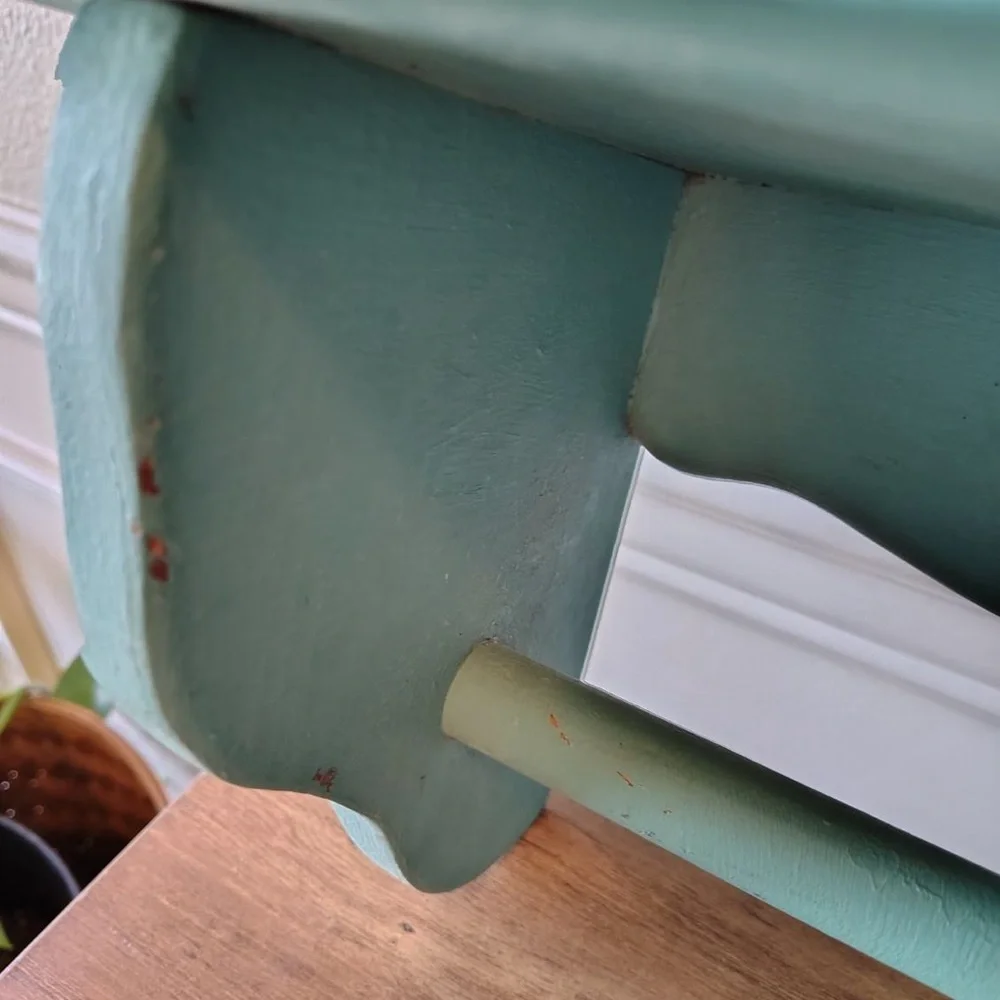 Vtg Wooden Display Hanging Shelf Towel Bar Painted Turquoise Beach Cottage Decor
